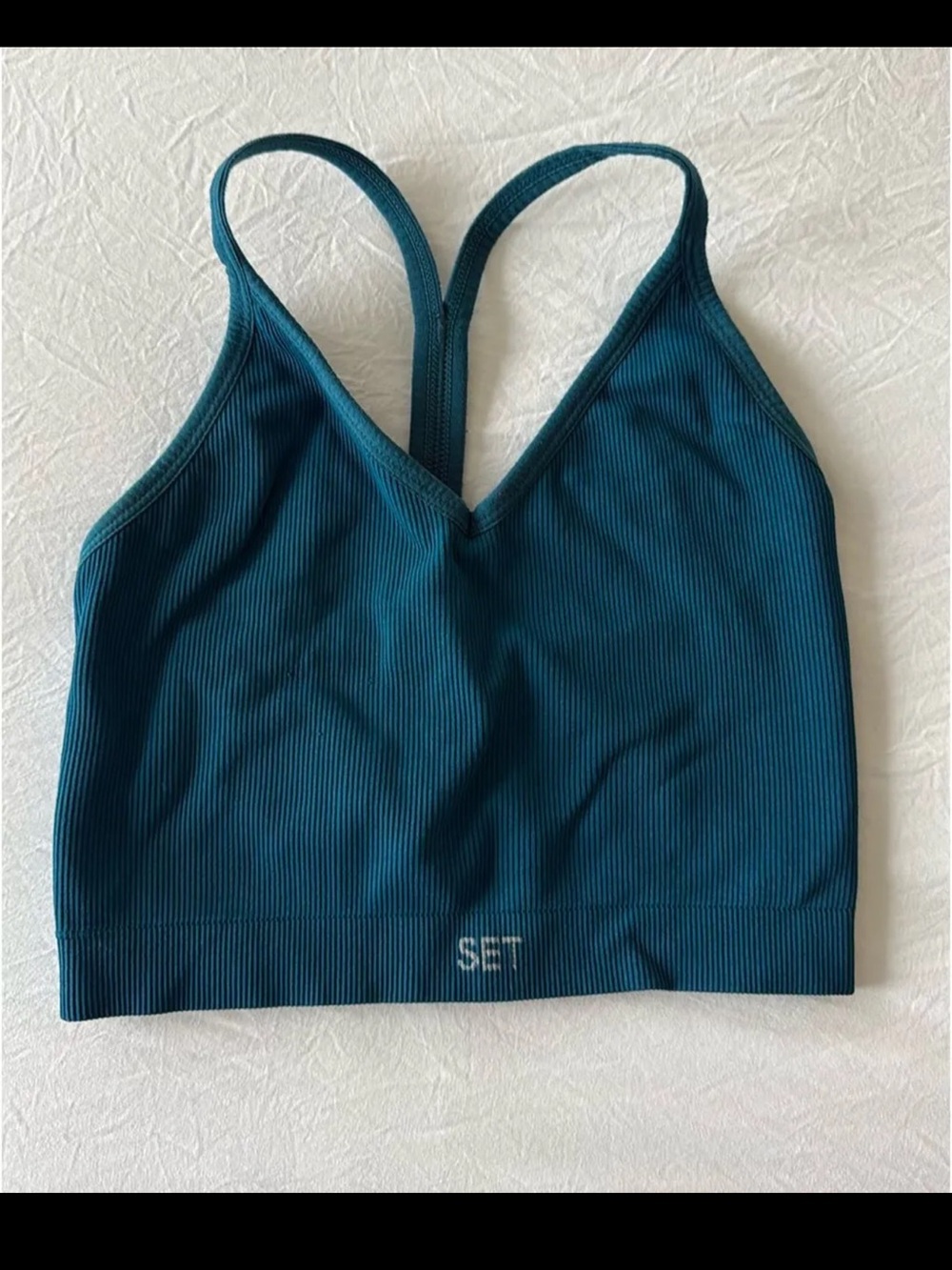 SET Active Teal Sculptflex Ribbed V-Neck Sports Bra